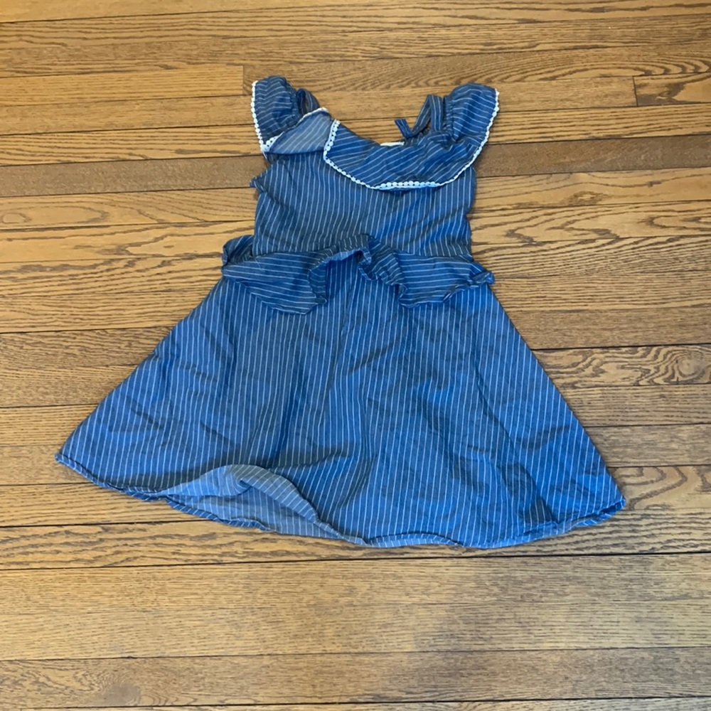 BCBGirls dress with stripes and ruffle size 10/12 grey and white